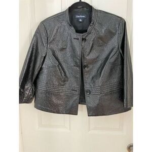 Evan Picone Women's Black Cruelty free, Vegan leather Blazer Size 12 3/4 Sleeve